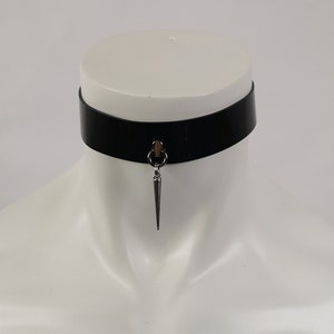 Handmade PVC Choker: Silver Spike Pendant, Vinyl Collar