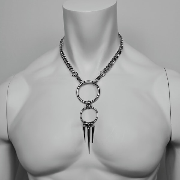 Chain necklace Stainless Steel Spike Pendant Necklace: Unisex O-Ring Chain