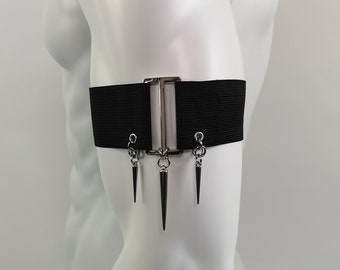 Large Black Elastic Spike Arm Band, Black Elastic Arm Band With Metal and spike Detailing - Handmade