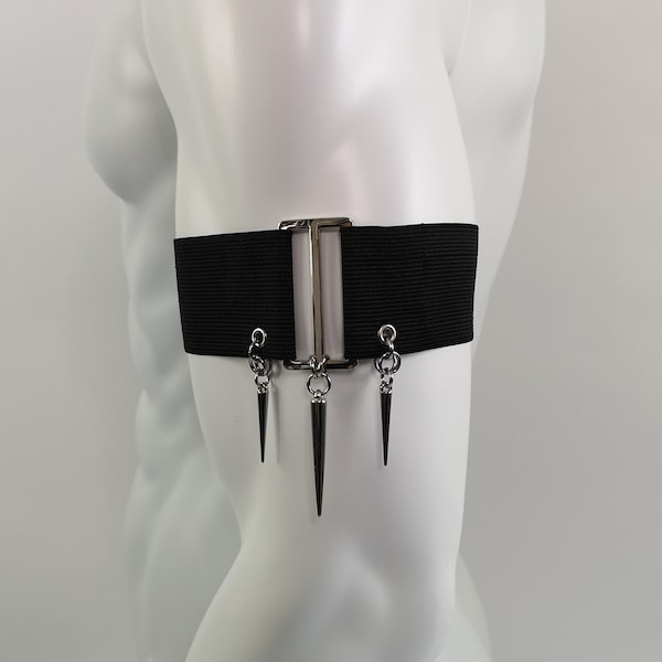 Black Elastic Arm Band: Spike & Metal Detail