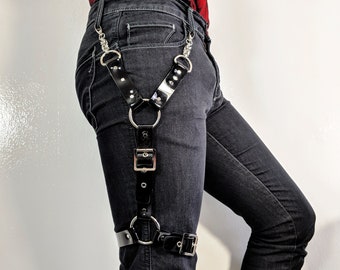 Leg harness PVC Vinyl Leg Harness: Black Ring Chain, Unisex