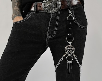 PVC Pentagram Leg Harness - Chain Pentagram Leg Harness With Metal D-ring & O-ring Detailing, Spike Pendant leg harness -  (DDP)