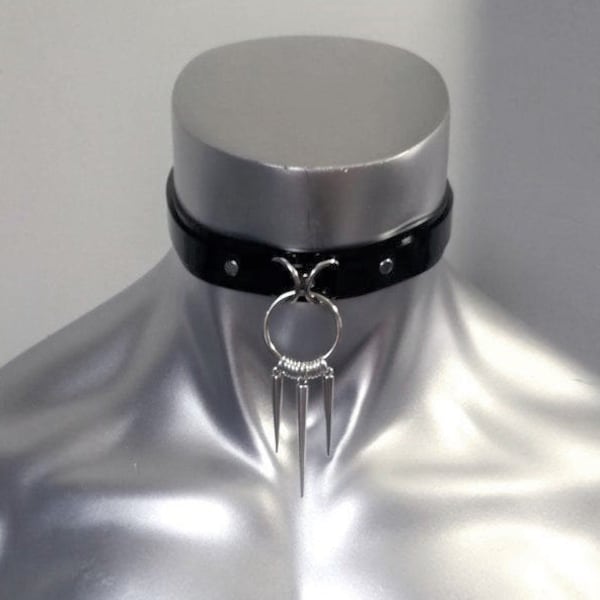 Black PVC Choker: Silver Spike Pendant