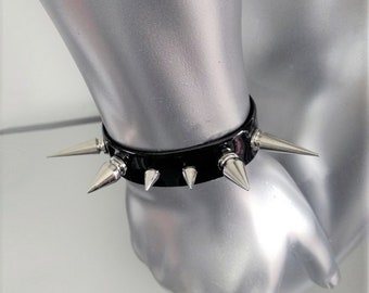 PVC spike wrist cuff with 3 different sized spikes, PVC spike bracelet, unisex vinyl bracelet, Coloured PVC bracelet - Handmade