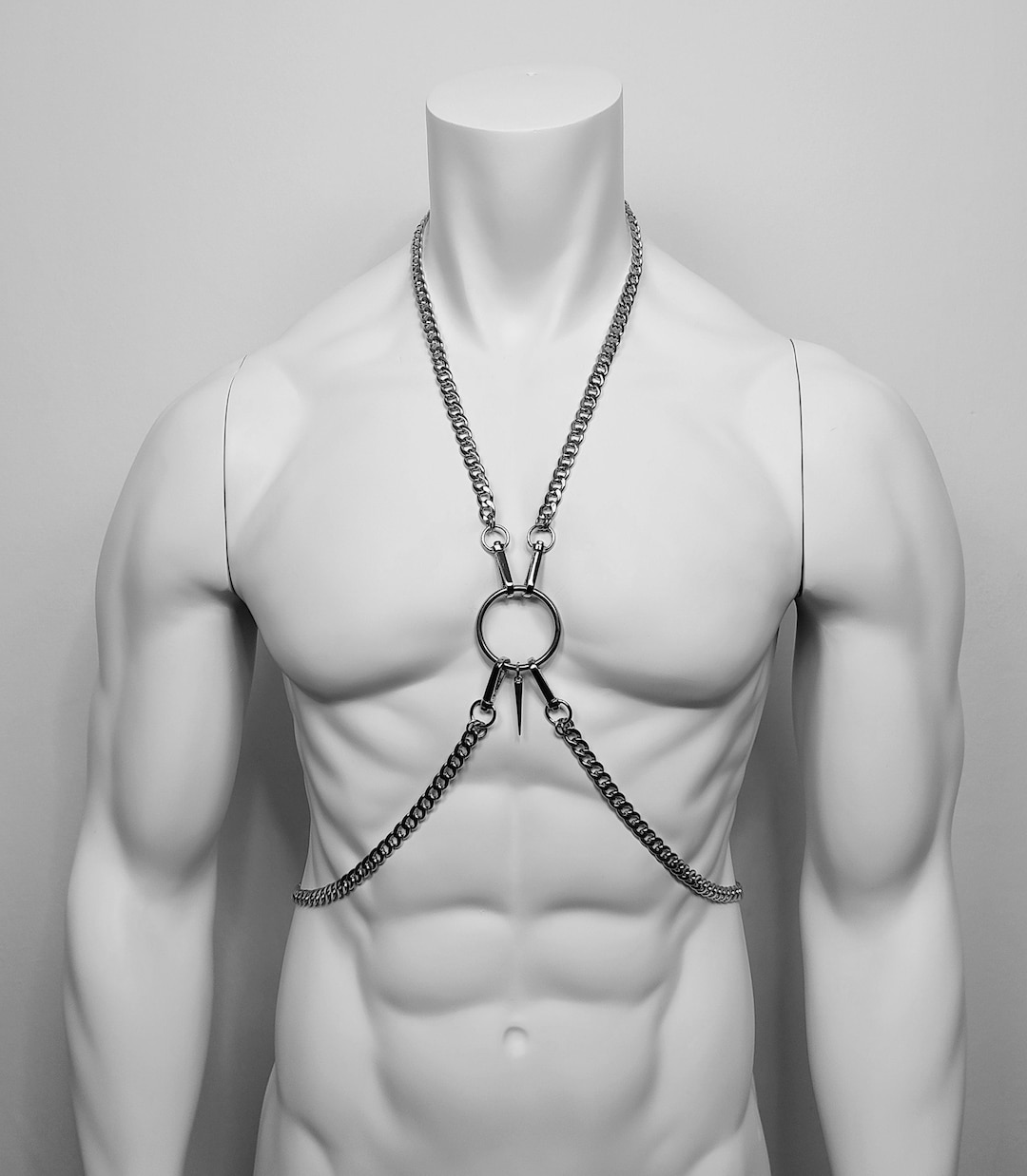 Chain Body Harness Stainless Steel, Mens and Womens. Metal Oring & Pendant Harness, Unisex Body