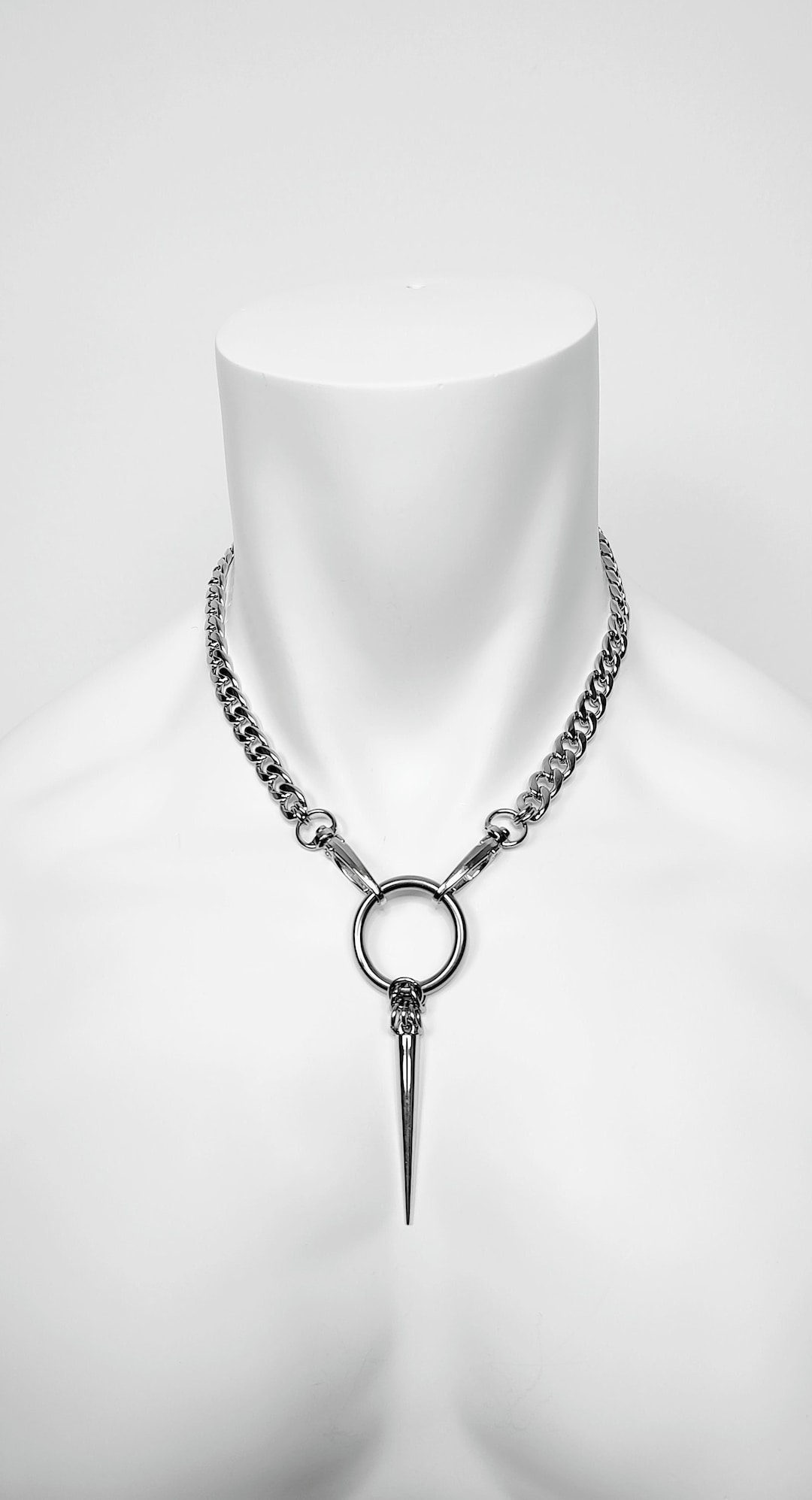 Large Chain Necklace Stainless Steel Spike Pendant Necklace With O