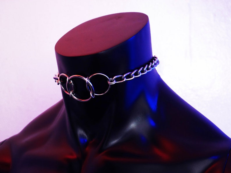 Chain Choker, Men And Womens Silver Stainless Steel Metal O-Ring Choker, Mens Unisex Choker - Handmade 