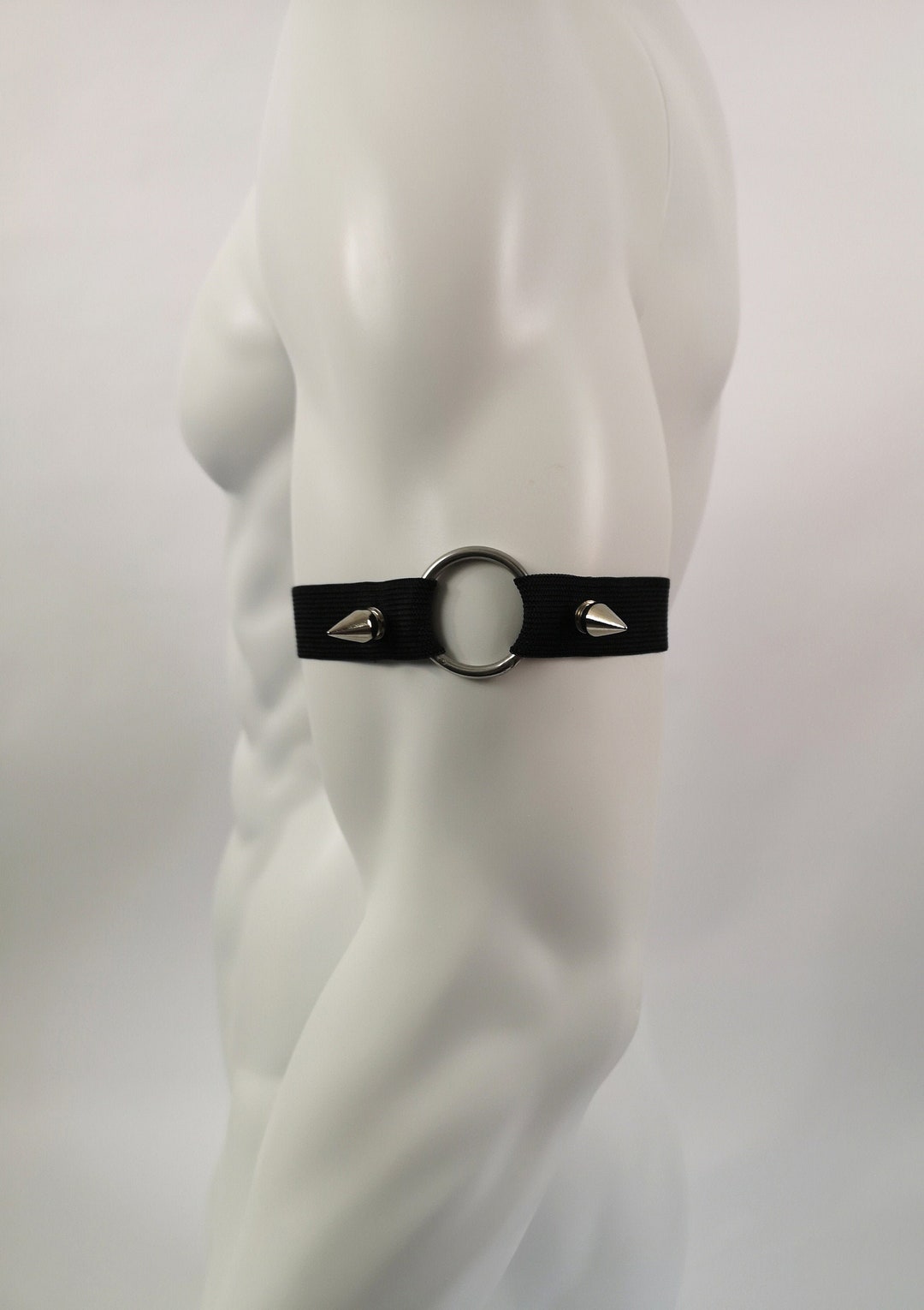 Black Elastic Spike Arm Band, Black Elastic Arm Band With Metal Oring