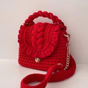 Borsa all’ uncinetto fatta a mano Borsa a secchiello di colore rosso Regalo perfetto per le ragazze ボルサ トート
