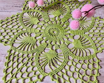 Gestricktes grünes Deckchen, rundes Tischset, Häkelserviette, süße Wohndekoration, perfektes Geschenk für Frauen