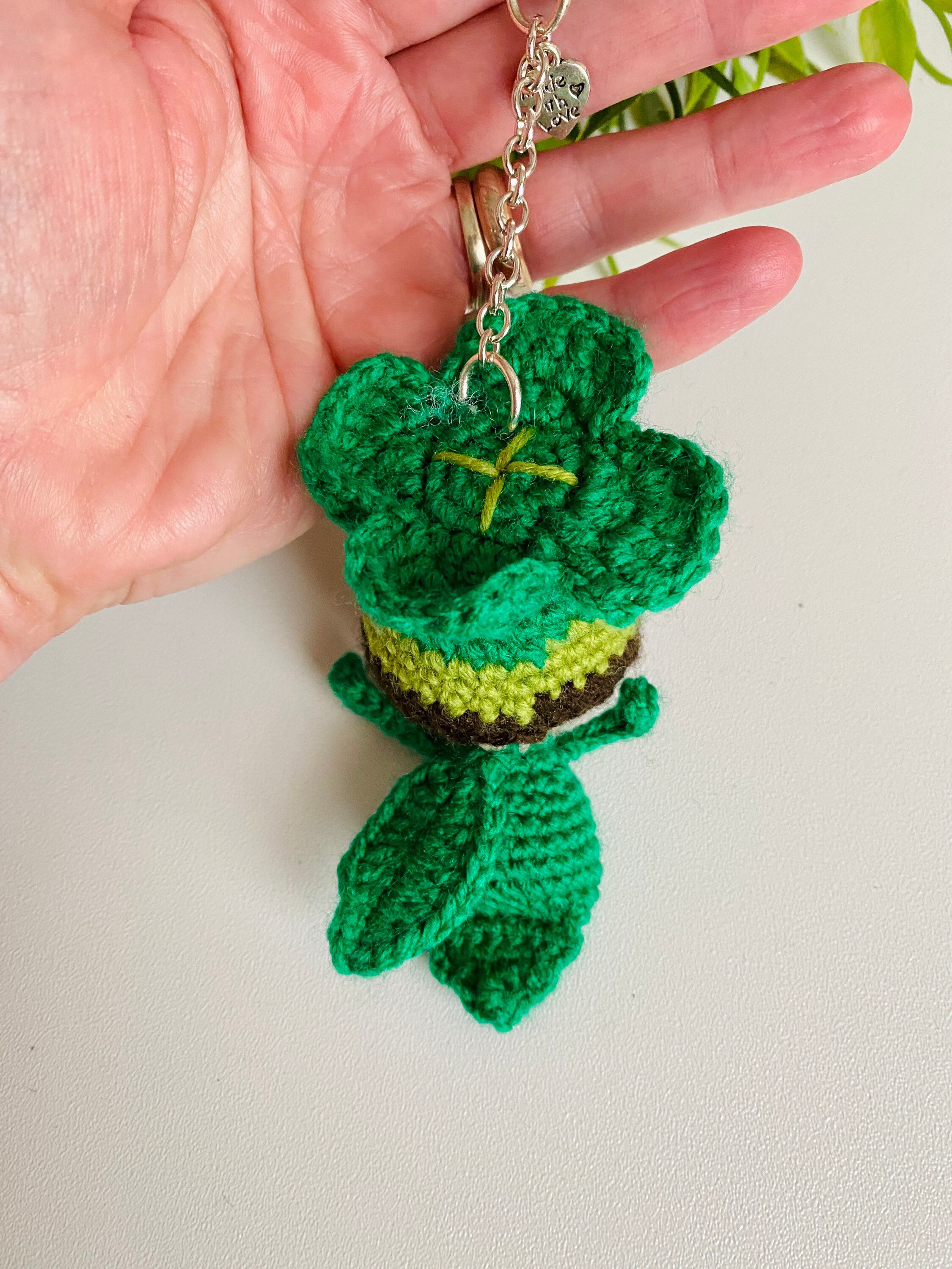 Crochet flower Fourleaf clover keychain Amigurumi flower doll Etsy