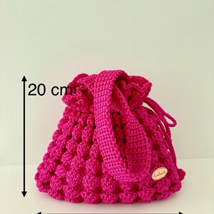 Borsa All' Uncinetto Fatta a Mano Borsa a Secchiello Di Colore Fucsia