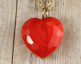 Red Heart Necklace, Valentine's Day Jewelry, Glass Heart Pendant