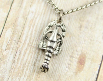 Lobster Necklace, Crayfish Pendant, Maine Symbol, New Orleans Jewelry, Crustacean Charm, Lobster Gifts