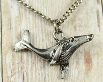 Humpback Whale Necklace: Pewter Ocean Jewelry, Whale Watching Gift