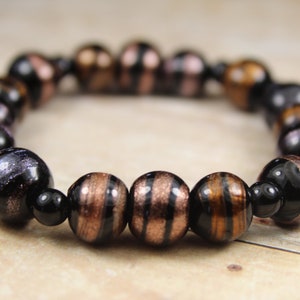 Black and Gold Lampwork Bracelet, Art Deco Style Beaded Bracelet, Classy Glass Bracelet Gift