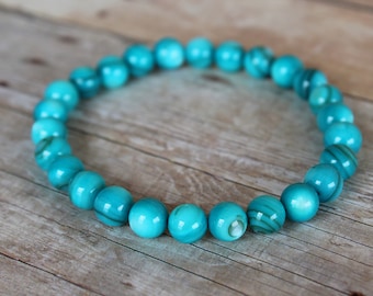 Turquoise Shell Bracelet, Natural Beaded Bracelet, Beach Gifts for Her, 7 1/4 Inches