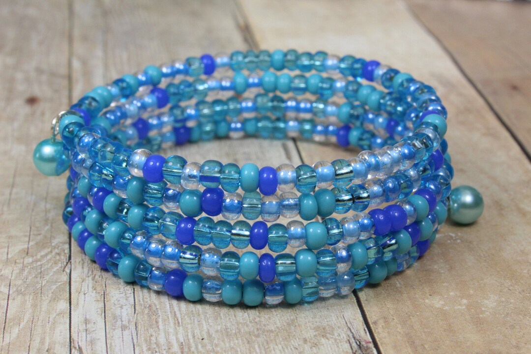 Aqua Blue Seed Bead Wrap Bracelet Czech Glass Seed Beads - Etsy