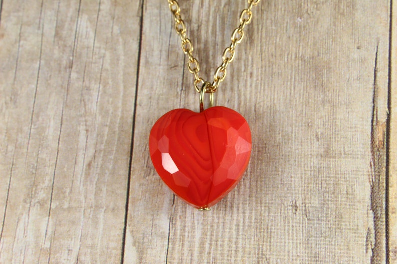 Red Heart Necklace Valentine's Day Jewelry Glass Heart Etsy UK