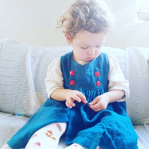 Petrol Green Muslin Pinafore Dress: Baby Toddler Wrapover