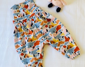 Cotton Baby Dungarees, patterned romper,  pretty all-in-one baby outfit