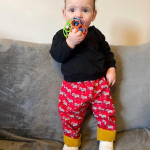 Reversible Zebra Print Baby Trousers, Mustard Corduroy, Cotton trousers