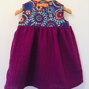 Muslin Pinafore dress, Muslin pinafore, Pinafore dress, wrapover pinafore, Liberty pinafore. Purple pinafore