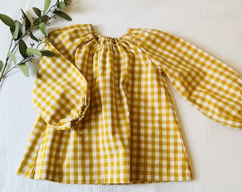 Checked Balloon blouse, Gingham blouse, childs gingham blouse