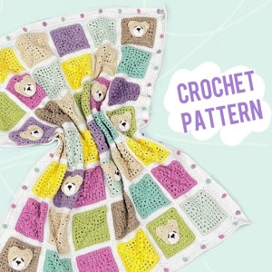 Crochet Baby Blanket Pattern, Crochet Blanket Pattern, Throw pattern, Crochet bear Pattern, crochet applique pattern, easy to follow, Pdf