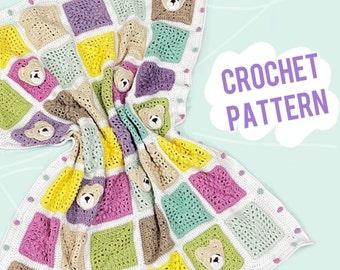Crochet Baby Blanket Pattern, Crochet Blanket Pattern, Throw pattern, Crochet bear Pattern, crochet applique pattern, easy to follow, Pdf
