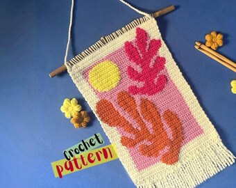 Wall Hanging Crochet Pattern, Boho Botanical Leaf Tapestry Crochet PDF, DIY Home Decor
