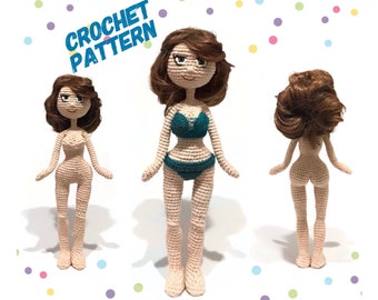 Crochet doll pattern, crochet base Doll Pattern, amigurumi female doll, pdf download, DIY, craft pattern, crochet toy
