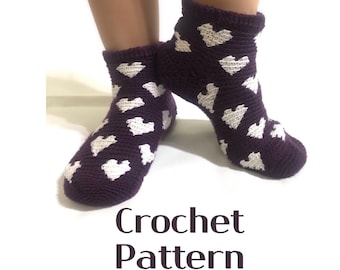 crochet socks pattern, crochet slippers pattern, crochet Valentine gift, PDF pattern, toe up sock pattern, tapestry crochet , Heart pattern