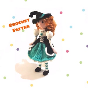 Crochet doll pattern, crochet Witch Doll Pattern, pdf tutorial, crochet pattern, amigurumi pattern, Halloween pattern, diy