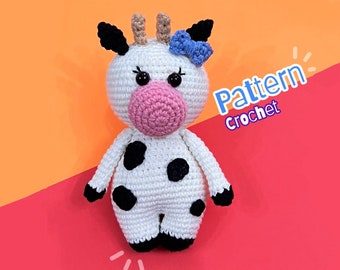 Crochet Cow pattern, Crochet Amigurumi pattern, animal  pattern, beginner amigurumi pdf, toy, doll pattern, farm crochet pattern, DIY