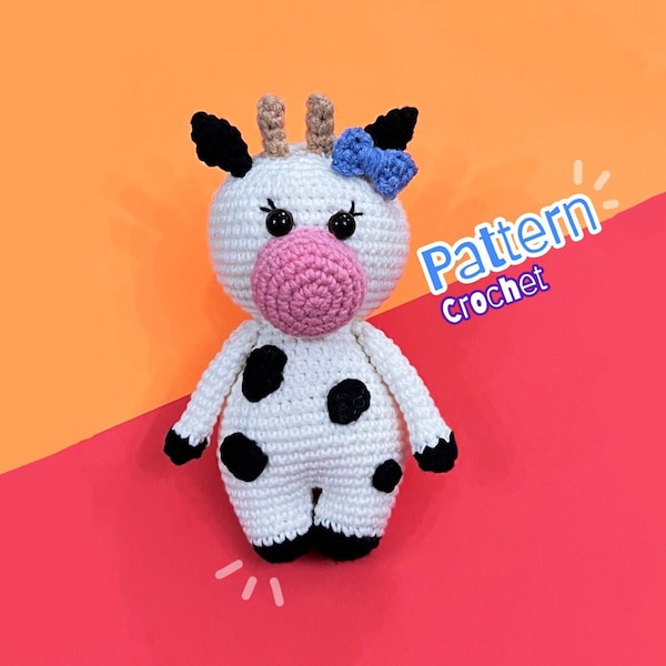 Crochet Cow pattern, Crochet Amigurumi pattern, animal  pattern, beginner amigurumi pdf, toy, doll pattern, farm crochet pattern, DIY