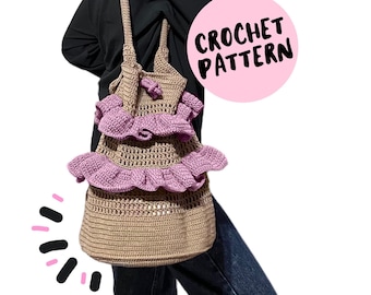 CROCHET TOTE Bag PATTERN, beach Bag Crochet, pdf, crochet ruffle, handbag pattern, boho bag pattern, shopping bag
