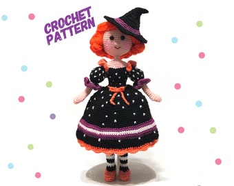 Crochet doll pattern, crochet Witch Doll Pattern, pdf tutorial, crochet pattern, amigurumi, modèle de crochet, diy, Halloween pattern, toy