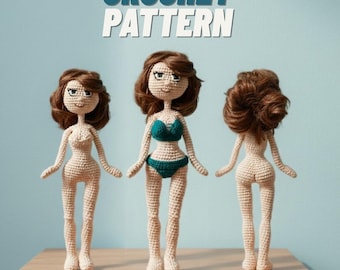 Crochet Doll Pattern PDF, Amigurumi Female, 10 Inch Base Doll, DIY Craft Toy