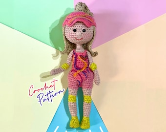 CROCHET DOLL PATTERN, 80's Doll Pattern, amigurumi beach Doll, amigurumi bikini, pdf, diy, craft pattern, crochet toy, crochet sun hat