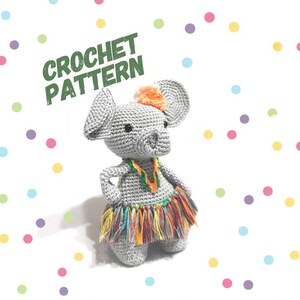 Elefant Häkelmuster, Amigurumi Häkelanleitung, Häkeltier, Häkelanleitung, Hawaii-Outfit gehäkelt, Puppe gehäkelt, PDF Download