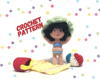 crochet doll pattern, crochet mini doll pattern, crochet bikini pattern, crochet amigurumi pattern, crochet for summer, crochet toy pattern
