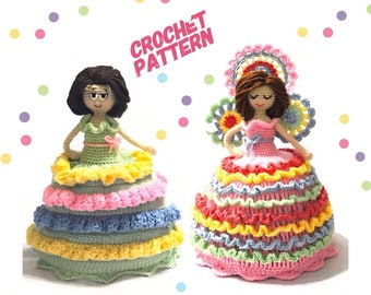 crochet doll pattern, crochet dress doll pattern, crochet colorful pattern , crochet amigurumi pattern, crochet Moled Doll, traditional doll