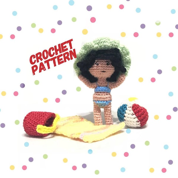 crochet doll pattern, crochet mini doll pattern, crochet bikini pattern, crochet amigurumi pattern, crochet for summer, crochet toy pattern