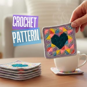 Pixel Heart Crochet Coaster Pattern PDF | Easy Granny Square Coaster | Valentine Gifts