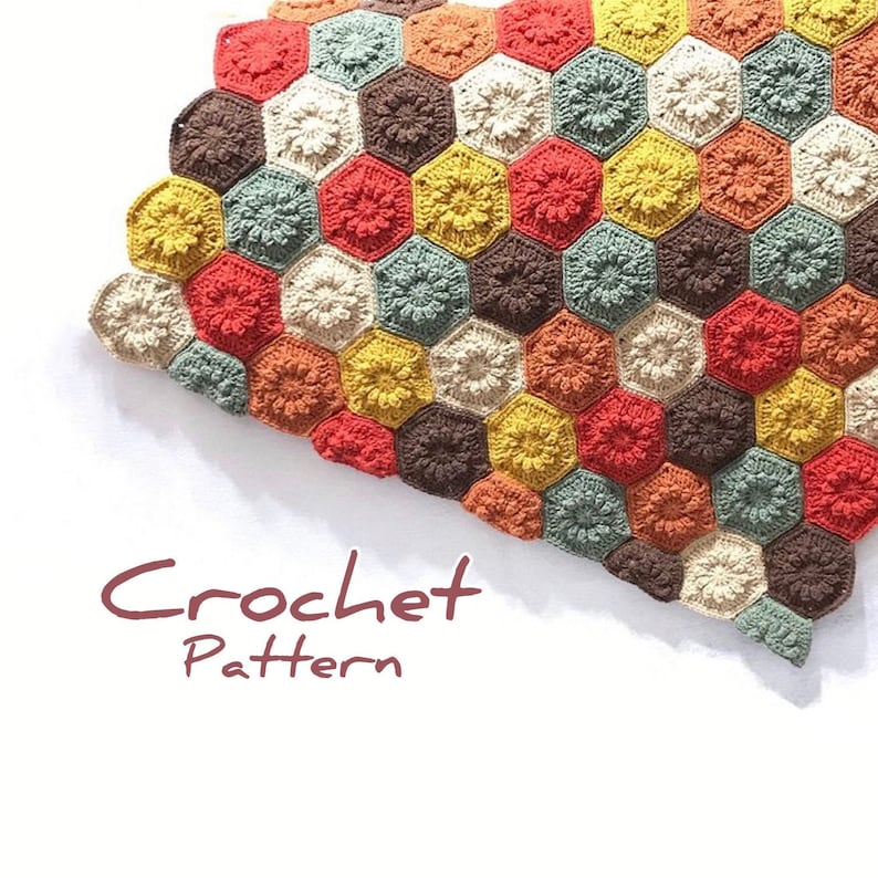 Daisy Field Hexagon Blanket crochet baby blanket pattern listing photo by NadaCrochet