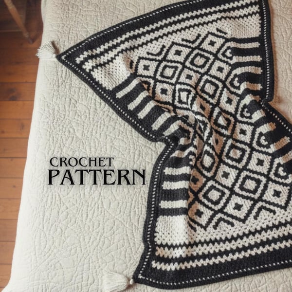 Boho Crochet Blanket Pattern: Black & White Afghan Throw for Home Decor (PDF)