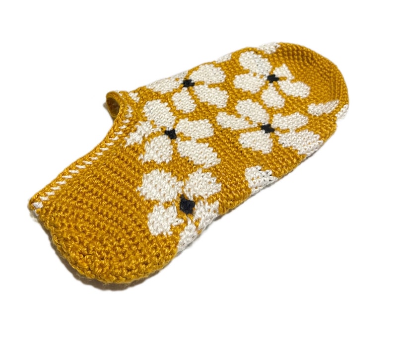 crochet socks pattern, crochet slippers pattern, PDF pattern, sock for her, toe up crochet sock pattern, tapestry crochet , flower sock image 5