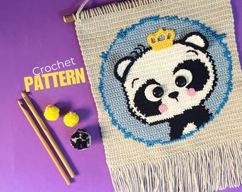 Panda Wall Hanging Crochet Pattern: 3D Tapestry Nursery Decor (PDF)