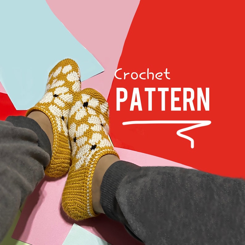 crochet socks pattern, crochet slippers pattern, PDF pattern, sock for her, toe up crochet sock pattern, tapestry crochet , flower sock image 1